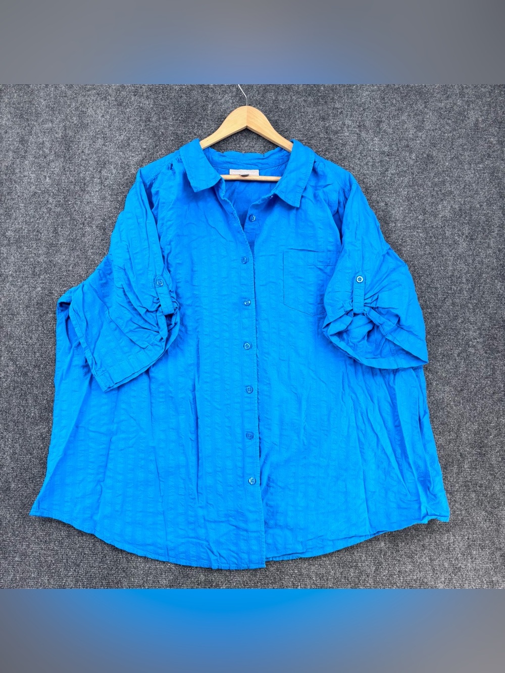 Woman Within Turquoise Cotton Blouse Women’s Plus 3X Textured Casual